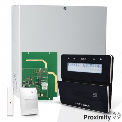 INTEGRA 32 RF pack met zwart INT-KLFR proximity LCD bediendeel, RF module, draadloos magneetcontact en bewegingsmelder