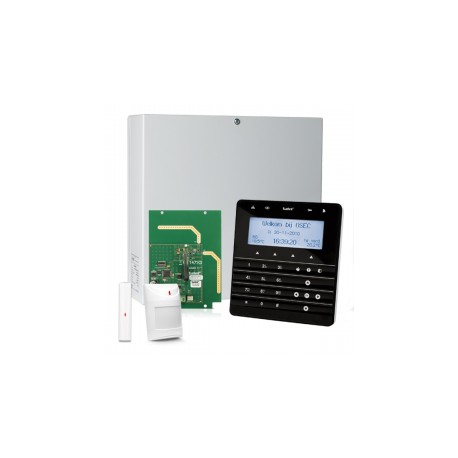 INTEGRA 32 RF pack met zwart INT-KSG soft touch LCD bediendeel, RF module, draadloos magneetcontact en bewegingsmelder