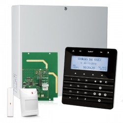 INTEGRA 32 RF pack, zwart INT-KSG soft touch LCD bediendeel, IP module, RF module, draadloos magneetcontact en PIR