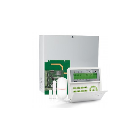 INTEGRA 32 RF pack met groen LCD bediendeel, IP module, RF module, multifunctionele detector en PIR
