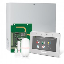 INTEGRA 32 RF pack met zilver INT-TSG 4.3" touchscreen bediendeel, RF module, draadloze multifunctionele detector en PIR