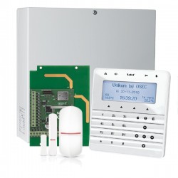 INTEGRA 32 RF pack met zilver INT-KSG soft touch LCD bediendeel, IP module, RF module, draadloze  detector en PIR