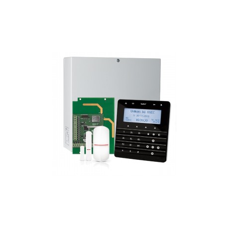 INTEGRA 32 RF pack met zwart INT-KSG soft touch LCD bediendeel, RF module, draadloze multifunctionele detector en PIR